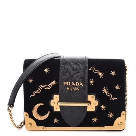 prada cahier astrology bag|PRADA Velvet Cahier Astrology Bag Black .